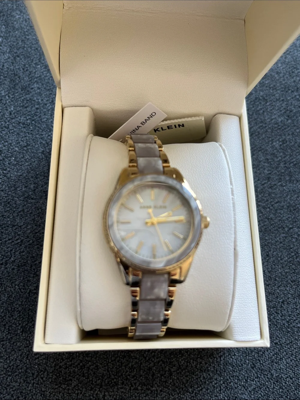 Anne Klein Gold and Gray Mother-of-Pearl Bracelet Watch